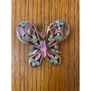 Regency Mid-Century Butterfly Brooch Pink Rhinestone Vintage Jewelry Vintage